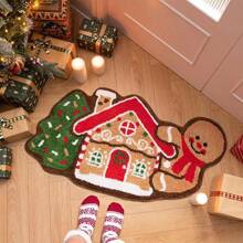 圣诞姜饼屋地毯，柔软吸水浴室垫；姜饼人和圣诞树形状装饰防滑地毯，适用于浴室、前门、客厅 - 多色 - 查看 2