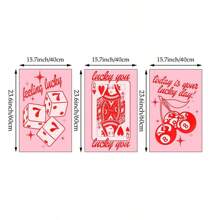 3 件套画廊帆布画，幸运的你女王之心酒吧推车艺术， 8 球樱桃海报，粉色墙壁艺术，家居装饰少女艺术，无框 - 彩色 - 查看 10