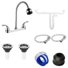Kit De Fregadero Tarja Tina Doble Acero Inoxidable 84x48 Mezcladora Flexible - Plateado - Ver 3