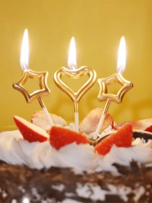 3支装生日蛋糕装饰蜡烛，爱心星星造型，镀金蜡烛，适用于派对生日蛋糕装饰、婚礼及生日用品、家居及派对装饰 - 風格1 - 查看 11