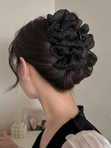 topshiny 1 件闪亮星形蓬松发爪夹，适合女性日常穿着和服装搭配发夹发夹发夹发夹发夹接发夹，黑色发饰秋冬度假装女士 - 黑色 - 查看 1