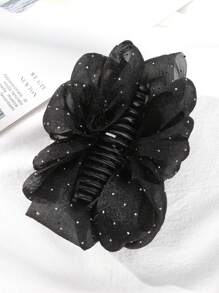 topshiny 1 件闪亮星形蓬松发爪夹，适合女性日常穿着和服装搭配发夹发夹发夹发夹发夹接发夹，黑色发饰秋冬度假装女士 - 黑色 - 查看 3