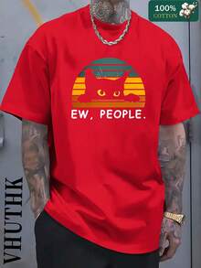 (220 Pure Cotton T-Shirt)    Men's Summer Round Neck Short Sleeved Casual Pure Cotton EW, PEOPLE. - 紅色 - 查看 1