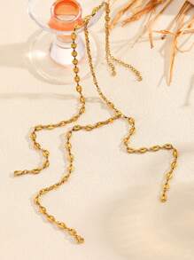 2pcs Coffee Bean Shaped Pendant Necklace With Stainless Gold Plating Y-Shaped Chain Necklace Fashionable Minimalist Style Suitable For Men Women Daily Wear - Gold - View 4