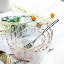3pcs/Set Golden-Edged Glass Salad Bowl, Glass Bowl Set, Suitable For Home Kitchen Restaurant, Kitchenware, Tableware Accessories School Supplies,Christmas Gift