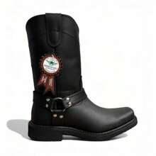 BOTA ESTILO CHOOPER VAQUERA CON ARGOLLAS EN PIEL RODEO CABALLERO MOTOCICLETA CON SUELA ANTI DERRAPE DE HULE - Negro - Ver 2