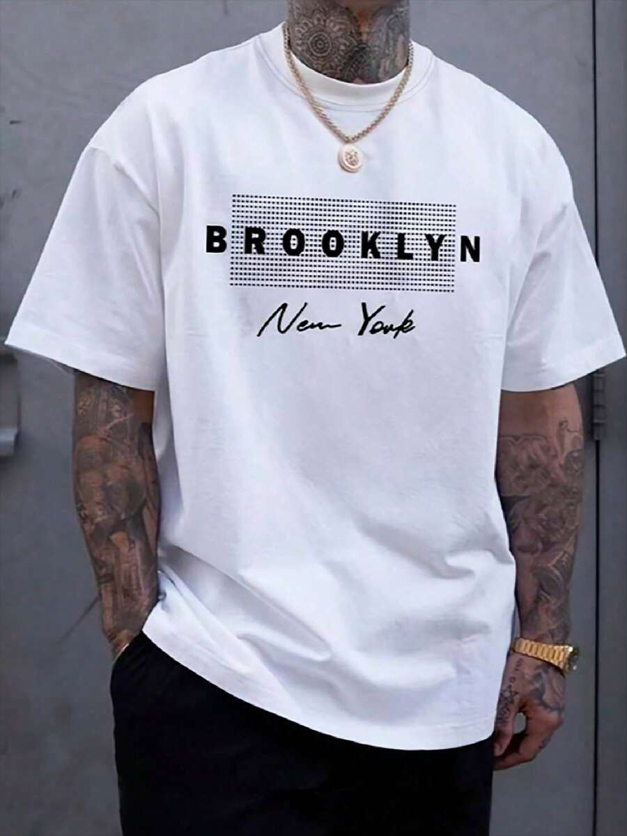 Men's T-Shirt With Stylish Writing Print - 白色 - 查看 1