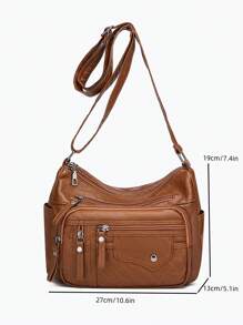 Women's Soft Fabric Multi-Compartment Fashionable Shoulder Diagonal Crossbody Bag - Brown - View 3