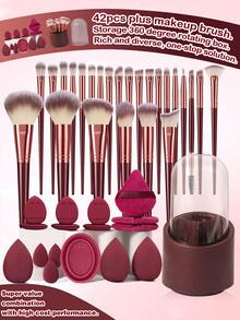 1/16/25/42件套化妆工具套装，包含：25支化妆刷+3个化妆海绵+3个迷你化妆海绵+3个三角粉扑+6个迷你气垫粉扑+1个化妆刷清洁工具+1个收纳桶。 - 彩色 - 查看 16