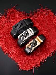 1 条男士经典几何图案纯色轻质 PU 皮带，适合商务旅行和参加派对 - 彩色 - 查看 3