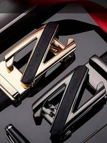 1 条男士经典几何图案纯色轻质 PU 皮带，适合商务旅行和参加派对 - 彩色 - 查看 4