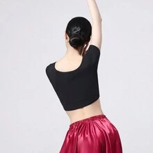 1 件女式运动舞蹈短袖大圆领运动 T 恤（加大码可选） - 黑色 - 查看 6
