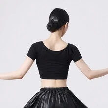 1 件女式运动舞蹈短袖大圆领运动 T 恤（加大码可选） - 黑色 - 查看 2