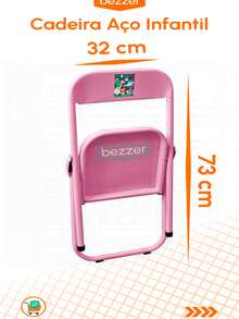 Cadeira Infantil Dobrável Em Aço Resistente Até 40 Kg Ideal P/ Crianças Rosa Estampa Circo Não Risca Chão - Rosa chiclete - Visão 4