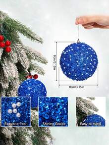 6 件闪光圣诞球装饰套装 3.15 英寸圣诞球散装圣诞亮片泡沫悬挂装饰品圣诞装饰球树家居婚礼节日派对装饰（蓝色） - 藍色 - 查看 2