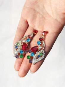1 set de bijoux de luxe collier et boucles d'oreilles en verre paon pour femmes, accessoires de mariage pour mariée