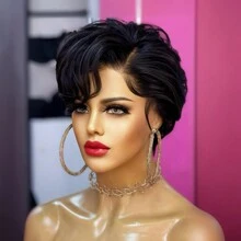 Peruka z koronką z przodu Pixie Cut z ludzkich włosów dla kobiet krótka peruka z ludzkich włosów 13x4x1T część koronkowa z przodu peruki bez kleju na walentynki, codzienna peruka imprezowa krótka peruka dla kobiet ludzkie włosy 1B czarny kolor peruka krótkie peruki z koronką Pixie Cut z boczną częścią grzywki
