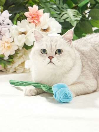 1个仿真浅蓝色玫瑰花宠物玩具，静音，互动性强，适合小型/中型犬猫，适用于情人节、婚礼摄影、猫狗玩具