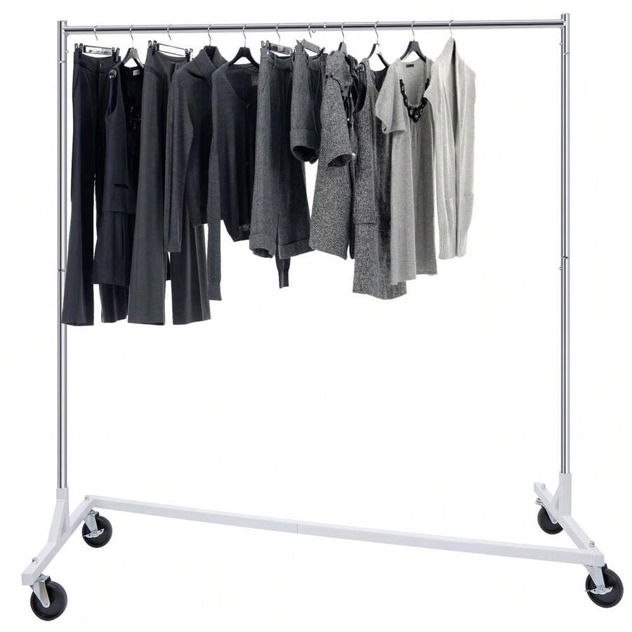 Metal Rolling Clothes Garment Rack Collapsible Clothing Stand Wheels