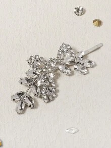 1/2个装奢华水晶花叶发夹，新娘婚礼盘发侧边发夹，复古法式优雅发饰 - 彩色 - 查看 12