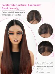 渐变红棕色合成直发假发 合成蕾丝前部假发，13x4 T 部分合成蕾丝假发 预拔长直发假发 女士 30 英寸顺滑直发假发 渐变红棕色无胶假发 适合初学者 - 漸層紅色 - 查看 6