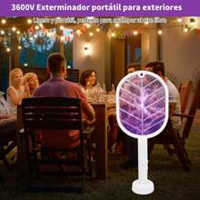 3000V Electric Fly Swatter Racket With 1200mAh Rechargeable Battery With 3-Layer Mesh For Indoor And Outdoor - White - View 7
