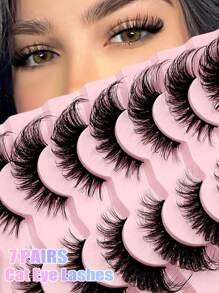 7 Pairs Asiteo Cat Eye False Eyelashes, Faux Mink Lashes, Flared Ends, Elongate Eye Shape, Natural & Lengthening Lash Extensions - 眼尾拉長款 - 查看 1