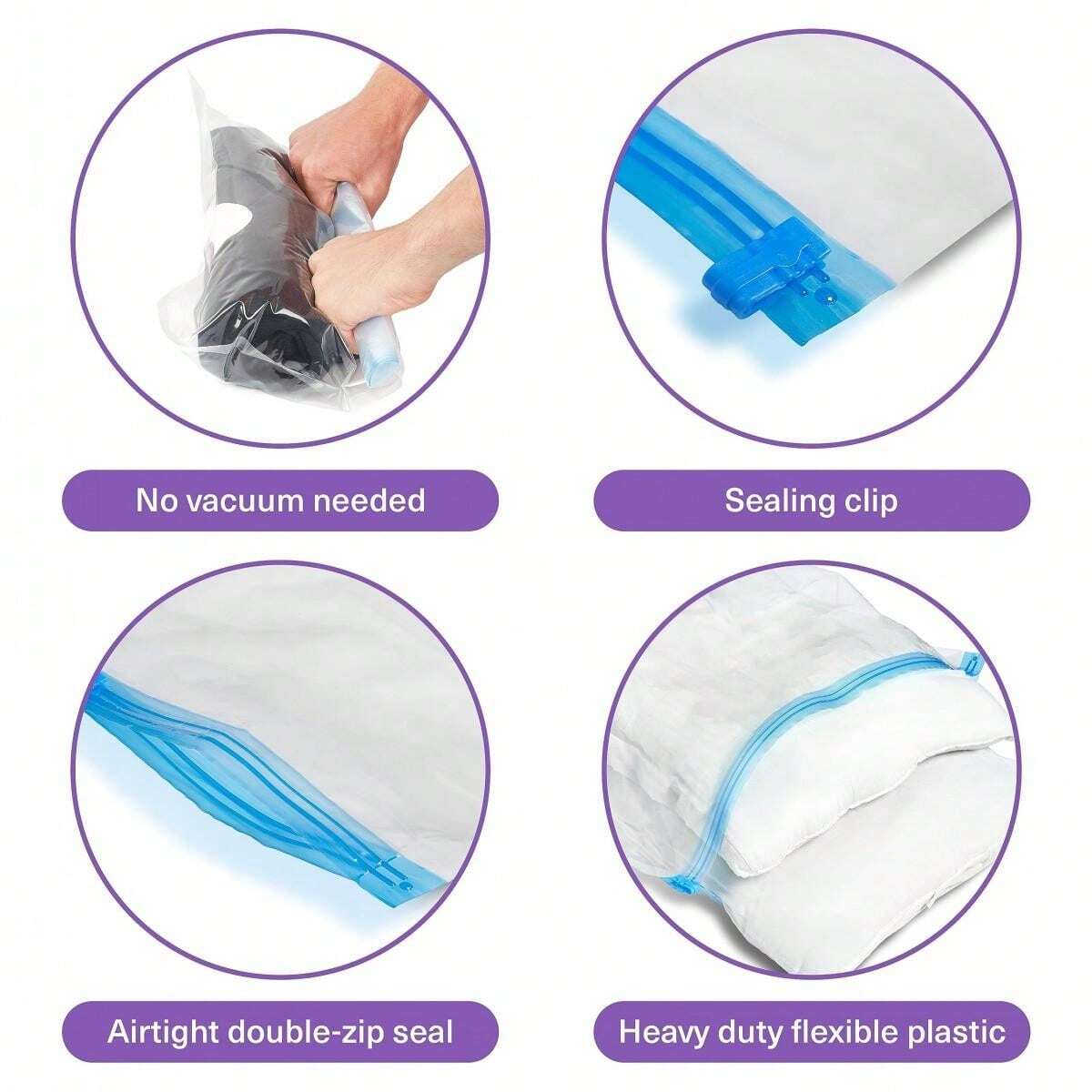 6 Pack Compression Storage Bags For Travel RollUp Space Saver Vacuum