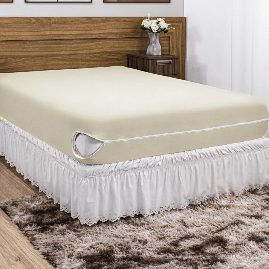 Capa Para Colchão Casal Padrão -  Malha Gel/Helanca com Zíper Resistente - Champanhe - Visão 1