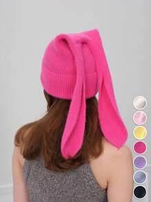 FADZOYLE 1pc Bunny Cute Long Ears Knit Beanie Hat Fluffy Women Men Cute Crochet Skull Cap Winter Fall Warm Cold Weather Gift Snow Ski Running Travel