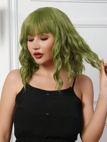 Tóc giả dài ngang vai màu xanh lá cây Giáng sinh 16 inch có mái, tóc giả xoăn bob cho nữ, tóc giả tổng hợp tạo kiểu tự nhiên, tóc giả sợi chịu nhiệt, trang phục cosplay, tóc giả Giáng sinh - màu xanh lá - Xem 3