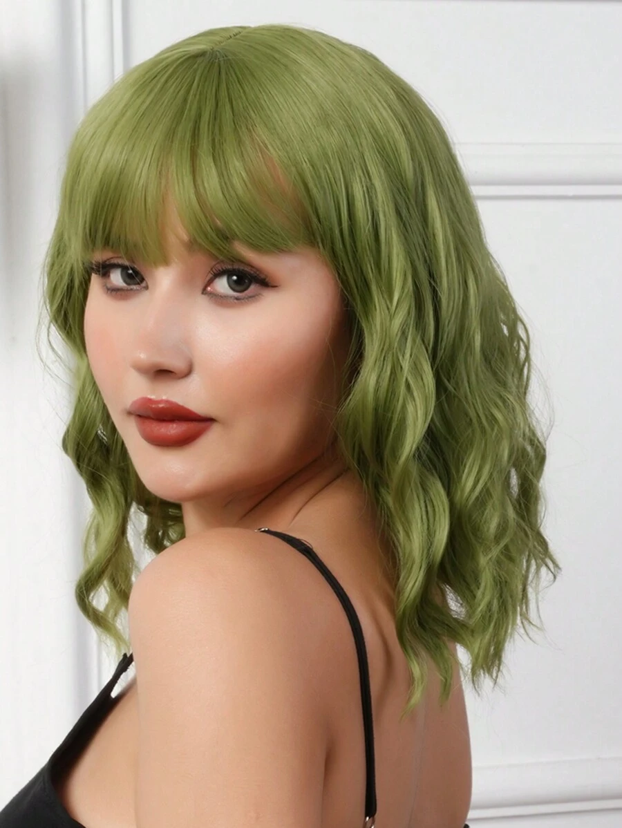 Tóc giả dài ngang vai màu xanh lá cây Giáng sinh 16 inch có mái, tóc giả xoăn bob cho nữ, tóc giả tổng hợp tạo kiểu tự nhiên, tóc giả sợi chịu nhiệt, trang phục cosplay, tóc giả Giáng sinh - màu xanh lá - Xem 1