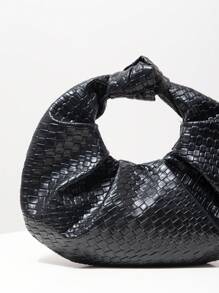 1 件女士复古休闲仿编织皮革手提包，打结新月形状，褶皱云装饰，纯色时尚钱包适合派对、约会、聚会（图案随机） - 黑色 - 查看 5