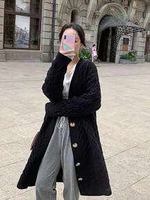 Strickjacke mit Zopfmuster und Langen Ärmeln, leicht und Lässig für Frühling und Herbst