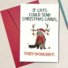 1 张带圣诞帽的搞笑猫咪圣诞贺卡 - 适合任何人的卡通图案纸卡，为家人和朋友提供个性化节日问候，高品质印刷 - 多色 - 查看 6