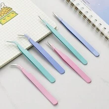 6 件不锈钢马卡龙彩色镊子 防静电精密 3D 贴纸珠宝钳镊子美甲工具 - 彩色 - 查看 10