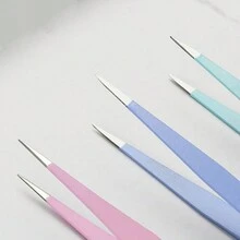 6 件不锈钢马卡龙彩色镊子 防静电精密 3D 贴纸珠宝钳镊子美甲工具 - 彩色 - 查看 6