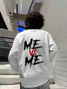 Tween Boy 1 件休闲印花圆领长袖 T 恤，秋冬季，学生时尚上衣 - 白色 - 查看 2