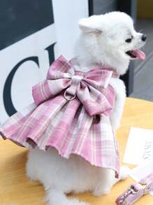宠物格子裙配胸背带牵引绳，泰迪和法国斗牛犬小狗背心衣服 - 綠色 - 查看 8