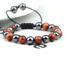 1pc Luxury Men Braided Bracelet Purple Tiger Eye Natural Stone Hematite Beads Bracelets Bangles Women Fashion Jewelry Bracelet