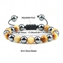 1pc Luxury Men Braided Bracelet Purple Tiger Eye Natural Stone Hematite Beads Bracelets Bangles Women Fashion Jewelry Bracelet