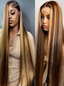 直发 13x4 蕾丝前假发 180 密度透明蕾丝假发亮点 4/27 彩色 16-32 英寸渐变直发前假发 已拔取婴儿头发 女士直发透明蕾丝前假发 人发 - SP4/27 - 查看 3