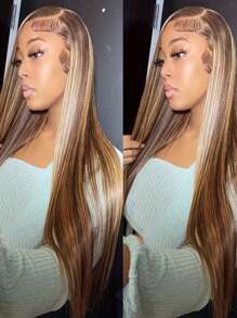 直发 13x4 蕾丝前假发 180 密度透明蕾丝假发亮点 4/27 彩色 16-32 英寸渐变直发前假发 已拔取婴儿头发 女士直发透明蕾丝前假发 人发 - SP4/27 - 查看 4