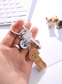 1 pièce Porte-clés mignon de dessin animé de caniche animal, accessoires de voiture de la Saint-Valentin, breloques de sac, décoration scolaire animale
