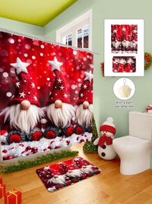 1/2/3/4 Pieces Three Christmas Gnomes Pattern Digital Printed Waterproof Shower Curtain, Bathroom Set, Bathroom Non-Slip Mat, Toilet U-Mat, Toilet Cover, Comes With 12 Hooks And 1 Shower Globe, Perfect Christmas Gift For Yourself And Your Family, Multiple Sizes Available! Home Bathroom Decor Fall Decor Bathroom Accessories Back To School