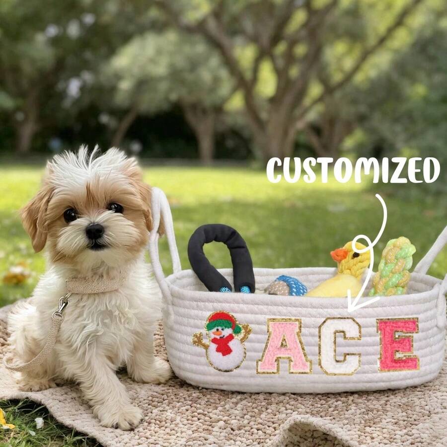 Personalized Dog Treat Basket With Customized Dog Name, Pet Christmas