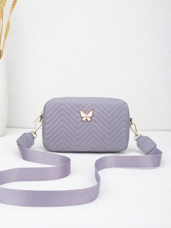 Women's Quilted Butterfly Decor PU Leather Small Square Crossbody Shoulder Bag, Fashion For Shopping And Casual Wear