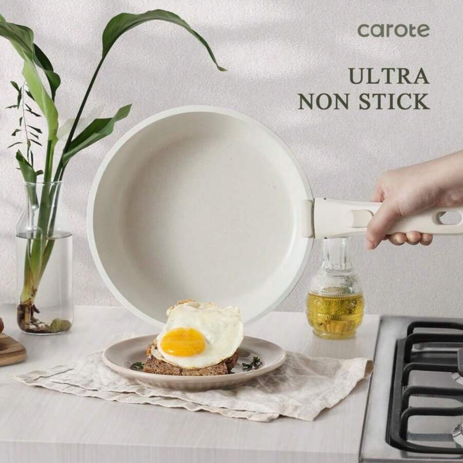 [Official] CAROTE 11pcs Detachable Handle Pots And Pans Set,Cream White