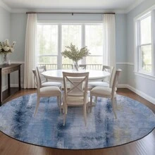 8' Round Blue Round Washable Non Skid Indoor Outdoor Area Rug