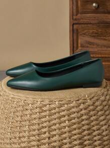 Giày đế bằng thời trang nữ mũi nhọn nhiều màu nâu cổ thấp công sở/thường ngày đa năng màu đen, xanh thanh lịch, đỏ thanh lịch cho các hoạt động ngoài trời vào mùa thu - Màu xanh lá cây đậm - Xem 3